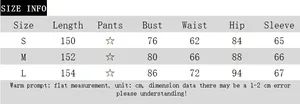 Detailed size chart for lace jumpsuit showing S, M, L bust, waist, and hip measurements