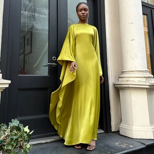 Women Elegant Satin Maxi Dress Round Neck Batwing Sleeve Loose Solid Color Sexy Evening Party Long Flowy Dress For Women