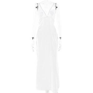 Sexy witte maxi-jurk met V-hals, hartjes-patches en doorschijnende stof voor de zomer