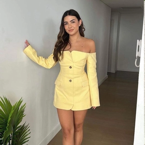 Women Sexy Off-Shoulder Long Sleeve Blazer Mini Dress Slim Fit With Button Pocket Back Zipper Party Outfits For Women
