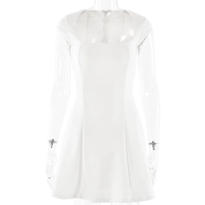 Robe courte blanche à manches bouffantes, col carré et coupe trapèze pour femmes