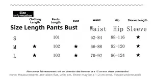 Size chart for low waist flared pants showing length, waist, and hip measurements in cm