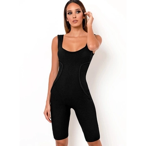 Close-up of ribbed texture and structural seams on black backless sleeveless bodysuit