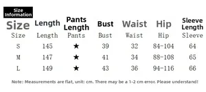Detailed size guide table for backless long sleeve dress with S, M, L measurements in cm