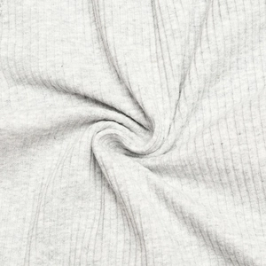 Close-up of the light gray ribbed cotton fabric showing soft texture and elastic weave