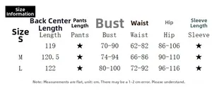 Detailed size chart for women's V-neck backless dress in sizes S, M, and L in centimeters