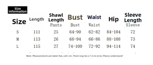 Guide des tailles détaillé pour ensemble robe moulante et châle femme, tailles S, M, L