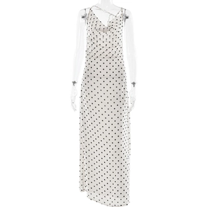Polka dot white maxi dress with cowl neck and spaghetti straps for women's summer fashion