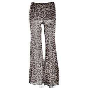 Leopardenmuster Mesh-Schlaghose mit hoher Taille und modischem Tierprint-Design