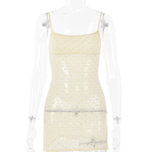 Robe courte moulante en dentelle florale jaune clair avec texture semi-transparente