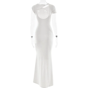 Elegant white backless maxi dress with stylish neck knot and slim fit silhouette