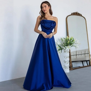 Women's Elegant Satin Strapless Cowl Neck Backless Maxi Dress Sexy High Waist A-Line Evening Gown Party Wedding Guest Dress