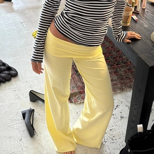 Damen Gestreifte Hose Mit Weitem Bein Hohe Taille Locker Lässig Polyester Streetwear Mode Damen Unterteil