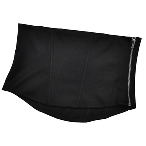 Close-up of black high-elastic corset belt with side metal zipper and structured boning