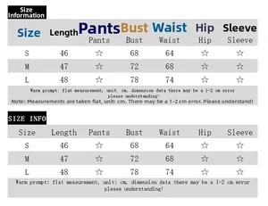 Size chart showing length, bust, and waist measurements in cm for S, M, and L sizes
