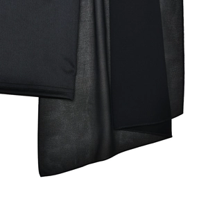 Detail of layered black fabric showing contrast between smooth knit and sheer chiffon textures