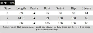 Detailed size information chart for long sleeve casual top with measurements in cm