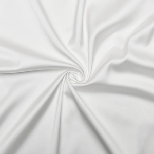 Detailed close-up showing the smooth white satin fabric texture and elegant silky drapery