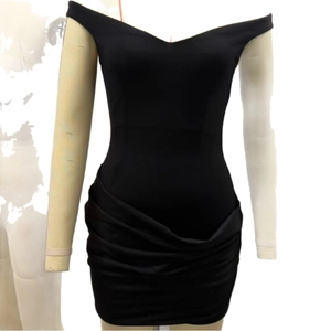 Sexy black off-shoulder bodycon mini dress with elegant ruched details for women
