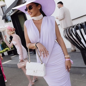 Elegant Women Deep V Neck Ruched Bodycon Maxi Dress Sleeveless Backless Sexy Slit Hem Party Banquet Evening Club Long Dress