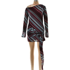 Chic off-shoulder striped dress with waist ring and tie detail in slimming fit