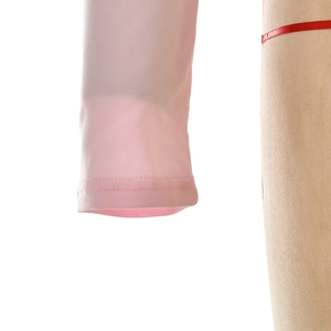 Detail shot of light pink sleeve cuff with professional double-needle stitching quality