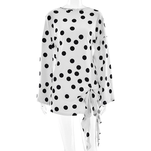 Camicetta vintage da donna a pois con maniche lunghe e dettaglio nodo laterale