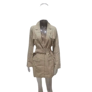 Robe blazer rétro britannique kaki à manches longues avec ceinture et quatre poches