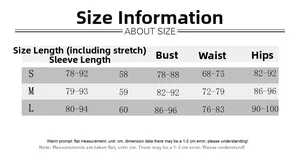 Detailed size guide table for long sleeve drawstring dress with S M L measurements