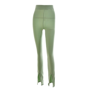 Pantalon évasé à taille haute pour femmes en vert sauge avec fente latérale stylée