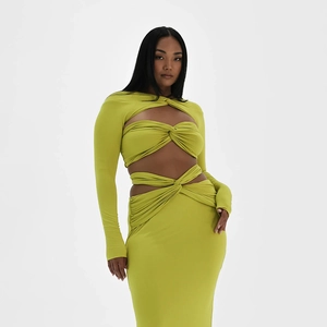Set Gonna Maxi da Donna Sexy Schiena Scoperta Twist Cutout Coprispalle a Maniche Lunghe Tube Top e Gonna a Vita Alta Set Top And Bottom