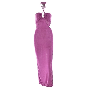 Robe longue licou violette avec découpes à la taille et fente latérale haute chic