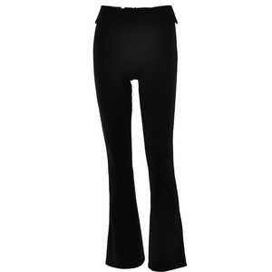 Women high waist flared leggings in black stretch fabric with fold-over waistband