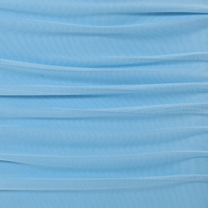 Macro view of light blue breathable mesh fabric detail for backless slim fit dress