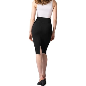 Back view of black high-waisted pencil skirt with split detail for elegant formal look