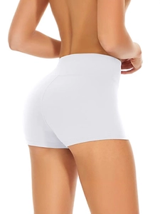 Women's high-waisted white yoga shorts with athletic fit and booty lifting design