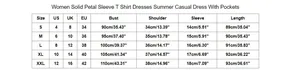Guide des tailles pour robe femme à manches pétales, dimensions S-XXL et US/UK/EU