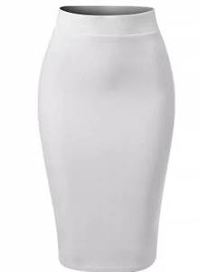 Detailed view of white high-waist bodycon skirt with seamless elastic fabric