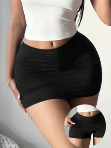 Gonna Mini da Donna a Vita Alta Sexy Incrociata a Tubino in Poliestere Spandex Alta Elasticità Slim Fit Lavorata a Maglia per Festa Quotidiana