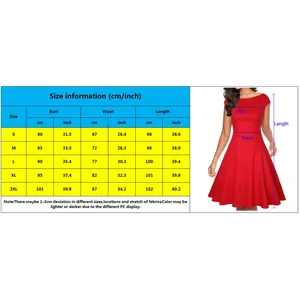 Tableau des tailles détaillé pour robe décontractée style Hepburn avec mesures CM et pouces