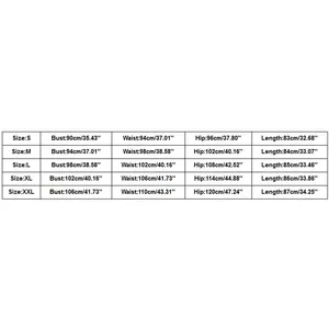Detailed size guide table for V-neck short sleeve dress covering sizes S to XXL