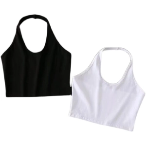 Minimalist halter neck crop tops in black and white colors for summer sportswear
