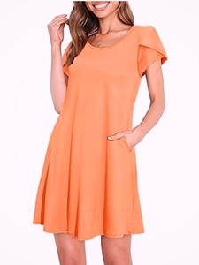 Robe trapèze orange pour femme avec manches pétales et poches latérales pratiques
