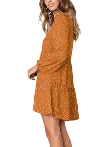 Women's V Neck Long Sleeve Polka Dot Tiered Dress Ruffle Loose Casual Babydoll Mini Dress Polyester Spandex Outfit