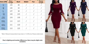 Größentabelle für Damenkleid mit Volantärmeln, Maße von S bis 5XL im Detail gezeigt