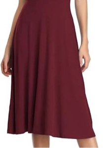 Slim fit wine red short sleeve midi dress for women featuring an A-line elegant silhouette