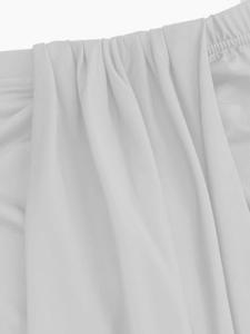 Close-up of white summer set showing elastic waist pleats and soft textured fabric detail