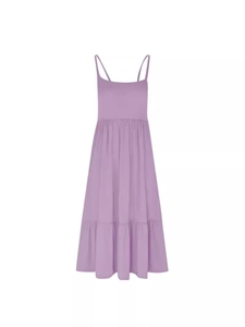Elegant lavender tiered sleeveless maxi dress with spaghetti straps and flat neckline