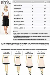 Detailed size guide for high waist pleated skirt showing US sizes from XS to 4XL