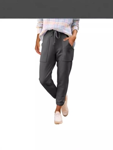 Pantaloni sportivi grigio scuro da donna con vita elasticizzata e grandi tasche
